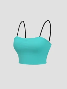 Sweetra Casual Versatile Daily Wear Adjustable Contrast Color Strap Slim Fit Minimalist Sexy Sexy Style Cropped Tank Top For Women - Green - View 6