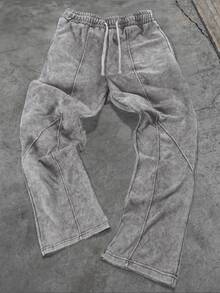 SHEIN Teen Boy Teen Boy Casual Street Style Distressed Patchwork Grey Washed Sweatpants - Grey - View 3