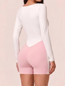 SHEIN BAE بدلة رياضية نسائية بياقة مربعة وأكمام طويلة عصرية - أبيض - مشاهدة 3