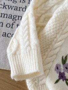 女嬰刺繡針織毛衣與寬腿褲2件套，簡約休閒日常百搭針織套裝，適合遊樂園玩耍、家庭活動與戶外拍照 - 黃色 - 查看 5