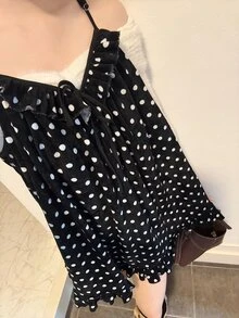 FRIFUL 女款波點休閒百搭日常穿著細肩帶背心上衣 - 黑色 - 查看 3