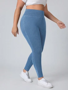 Flexra Fall Casual High Waist Skinny Tummy Control Stretchy Blue Denim Gym Daily Wear Plus Size Jeans For Women - Blue - View 5