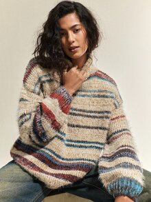 SoleilVie Women's Striped Casual Daily Long Sleeve Sweater - Brown - View 3