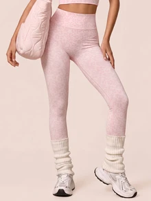 SHEIN BAE Women's Leopard Print Ruched Butt Leggings For Daily Fitness And Sports - Baby Pink - View 2