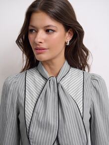 Nöista Women's Striped Ruffle Fashion Casual Long Sleeve Shirt - Blue - View 1