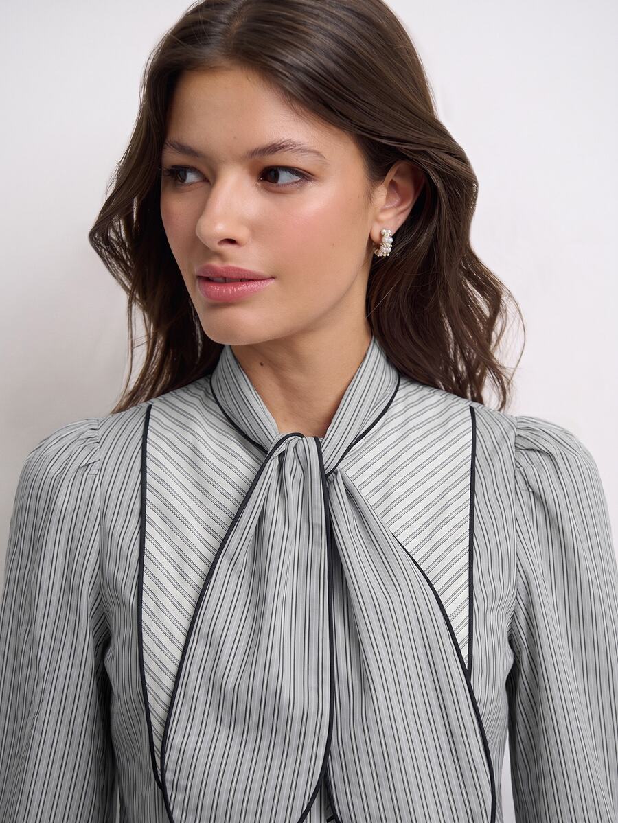 Nöista Women's Striped Ruffle Fashion Casual Long Sleeve Shirt - Blue - View 1