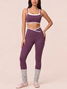 SHEIN BAE Women's 2 Pieces Cropped Camisole And Leggings Sports Set - Baby Pink - View 4