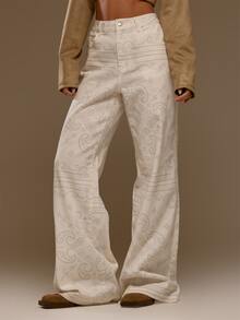 MUSERA Faded Western Bandana Printed Low Rise Baggy Fit Denim Jeans Autumn Winter Fall Western Cowgirl Cute - White - View 4