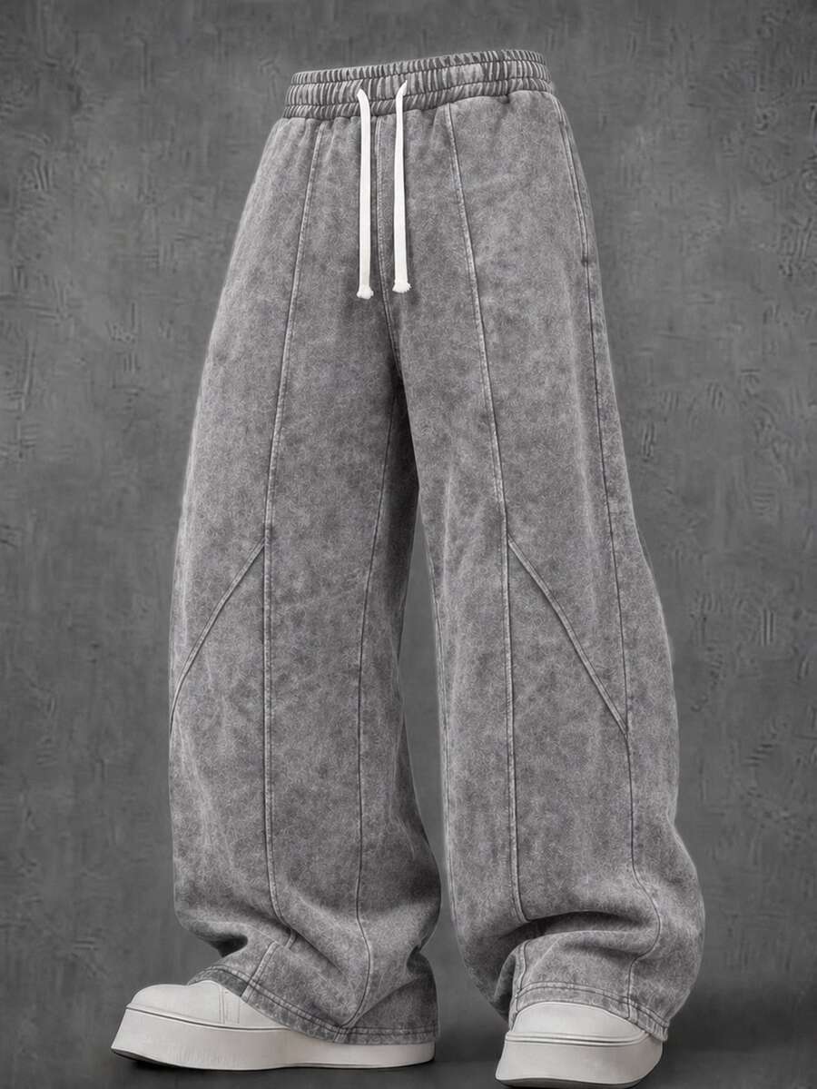 SHEIN Teen Boy Teen Boy Casual Street Style Distressed Patchwork Grey Washed Sweatpants - Grey - View 1