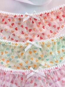 Nora Wilde Women's Heart Print Bow Decor Thong Panties 3-Piece Set - Multicolor - View 4