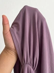 SHEIN BAE 秋冬款灰紫色深V領喇叭袖抓褶緊身迷你短洋裝，適合感恩節、亡靈節、早午餐派對 - 紫色 - 查看 7