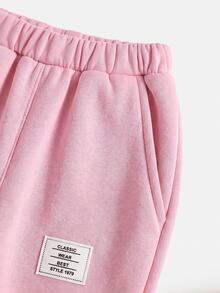 SHEIN Girlism 2件組青少年女孩純色棕色冬季休閒度假返校復古寬鬆圖案秋季連帽衛衣與運動長褲保暖運動套裝 - 粉色 - 查看 4