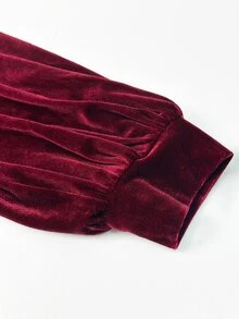 Linhara CURVE Plus Size Knitted Velvet Elegant V-Neck Fall Shirt - Red - View 4