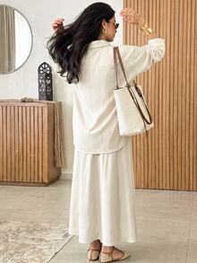 Solavon Women's White Shirt Top And Long Skirt 2 Pieces Set - Apricot - View 6