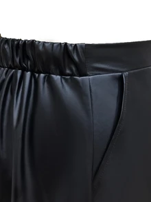 SHEIN LUNE CURVE Plus Size Women's Autumn/Winter Glossy Leather Flared Skirt - Black - View 4