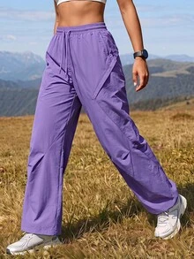 Exploreva Women's Solid Color Casual Versatile Daily Outdoor Long Pants - Purple - View 3