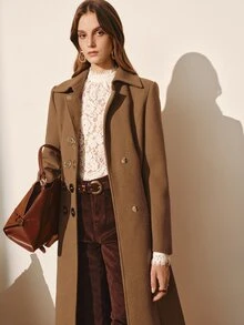 MOTF PREMIUM WOMEN'S AUTUMN/WINTER WOOL BLEND METAL DOUBLE-BREASTED SLIM FIT WAIST-CINCHING JACKET - Brown - View 6
