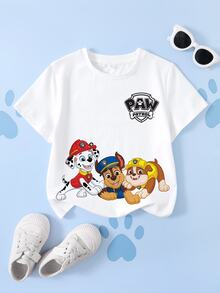 SHEIN | PAW Patrol 小男孩卡通印花休閒日常短袖T恤 - 白色 - 查看 1