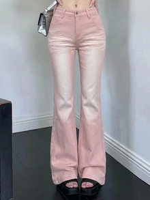 DAZY Women's Pink Flare Leg Denim Jeans Y2k - Party Punch - View 1