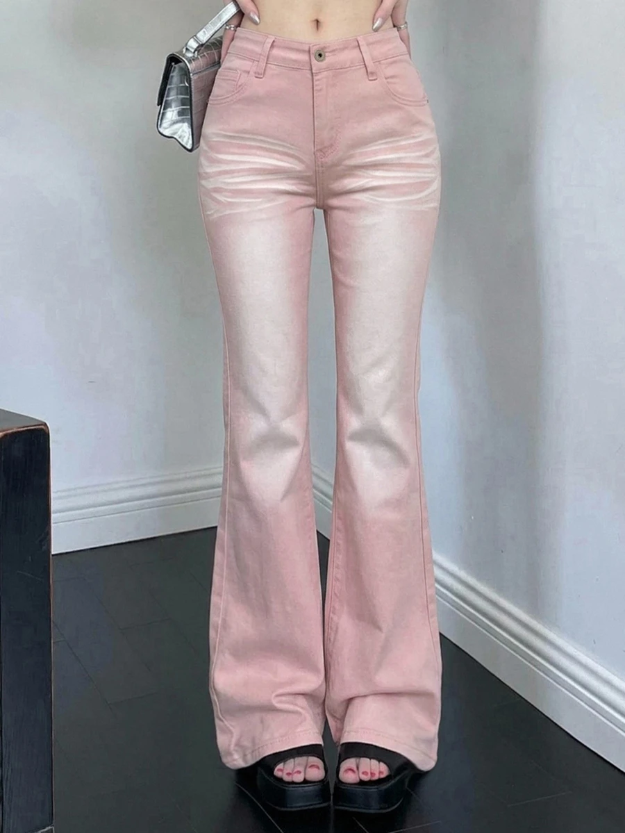 DAZY Women's Pink Flare Leg Denim Jeans Y2k - Party Punch - View 1