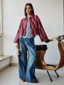 Nöista Denim Jacket With Button Front Closure And Collar In Print - Multicolor - View 5