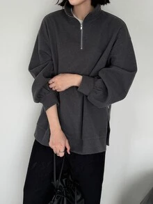 FRIFUL Women's Solid Color Casual Versatile Daily Long Sleeve T-Shirt - Grey - View 5