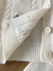 女嬰刺繡針織毛衣與寬腿褲2件套，簡約休閒日常百搭針織套裝，適合遊樂園玩耍、家庭活動與戶外拍照 - 黃色 - 查看 6