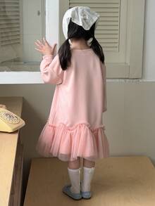 DAZY Young Girls Cartoon Print Tulle Layered Casual Fashion Creative Personalized Fresh Cute Dress - Pink - View 2