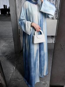 Yasveil 女款印花休閒優雅寬鬆長款睡袍附頭巾 - 霧霾藍 - 查看 3