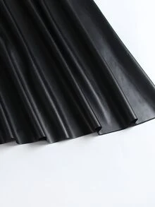 SHEIN LUNE CURVE Plus Size Women's Autumn/Winter Glossy Leather Flared Skirt - Black - View 3