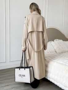 Easowa Women's Solid Color Fashion Versatile Daily Casual Trench Coat Jacket - Khaki - View 6