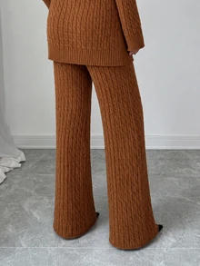Omancia Women's Solid Color Casual Versatile Daily Knit Long Pants - Brown - View 2
