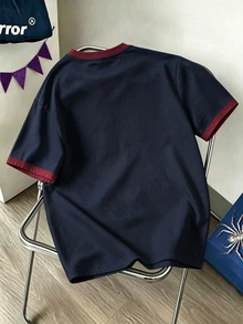 Daypath Spider And Web Graphic Slim-Fit Polyester Crew Neck T-Shirt In Navy And Red For Streetwear - Multicolor - View 2