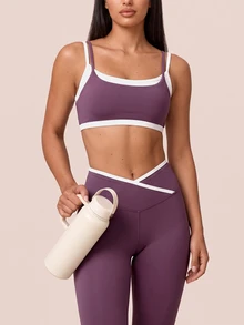 SHEIN BAE Women's 2 Pieces Cropped Camisole And Leggings Sports Set - Baby Pink - View 3