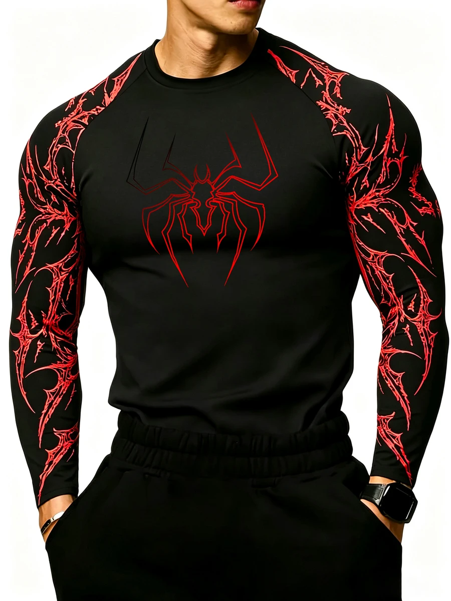 Gym Rark Men's Spider Print Raglan Long Sleeve Sports T-Shirt - Multicolor - View 1