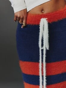 NYA SZN Knit Skirt Maxi Stripe Tie Front Athletic Holiday Festival Special Occasion Everyday Casual Work Concert Going Out Club Cozy Party Blue Fall Winter - Multicolor - View 6