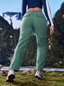 Exploreva Exploreva 女款戶外休閒鈕扣拉鍊口袋登山長褲 - 綠色 - 查看 10