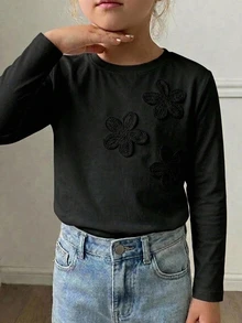 Dazy Kids 青少年女孩秋季服飾 青少年女孩圓領針織短袖蝴蝶結裝飾T恤 夏季 - 黑色 - 查看 2
