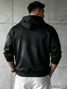 Gym Rark Men's Geometric Print Zip-Up Hooded Sports Jacket With Pockets - Black - View 2