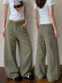 DAZY Women's Loose Straight Leg Casual Denim Jeans Y2k - Army Green - View 1