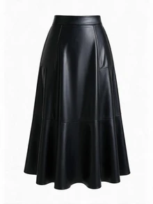 SHEIN LUNE CURVE Plus Size Women's Autumn/Winter Glossy Leather Flared Skirt - Black - View 6