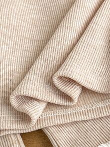 SHEIN 2pcs Toddler Girl Top + Pants Set Cute Sweet Beige Ribbed Knit Fuzzy Cuffs Long Sleeve Round Neck Thick Holiday Winter Fall Solid - Apricot - View 9