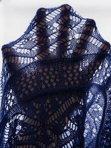 GlowEve CURVE Plus Size Elegant Hollow Out 3/4 Sleeve Round Neck Tie Bow Cardigan - Royal Blue - View 7