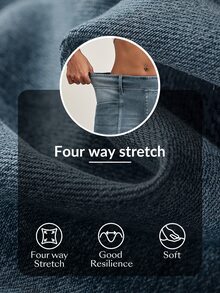 SHEIN Tall 高腰前拼接水洗針織牛仔褲 - 淺色水洗藍 - 查看 6