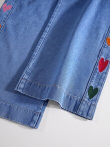 GlowEve 女款愛心刺繡口袋寬腿寬鬆休閒牛仔褲 - 中等水洗藍 - 查看 4