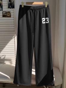 SHEIN EZwear 女款休閒低腰抓絨內裡運動長褲，秋冬女裝，適合日常通勤、聚會、夏季、聖誕節、新年、感恩節、派對、婚禮、海灘、出遊、約會、情人節，優雅度假風，Y2K - 黑色 - 查看 4