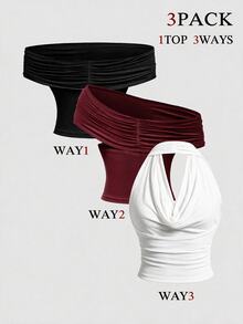 SHEIN MOD 3件組女款背心與細肩帶上衣 - 彩色 - 查看 2