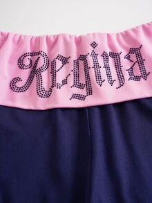 Mean Girls | SHEIN طقم نسائي من قطعتين كاجوال للاستخدام اليومي، توب كاميسول بطبعة حروف وألوان متباينة مع شورت - الأزرق - مشاهدة 6