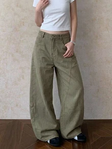 DAZY Women's Loose Straight Leg Casual Denim Jeans Y2k - Army Green - View 3