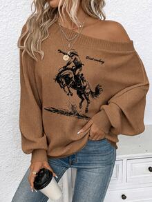 EMERY ROSE Women's Casual Off-Shoulder Sweater Suitable For Autumn/Winter - Multicolor - View 6